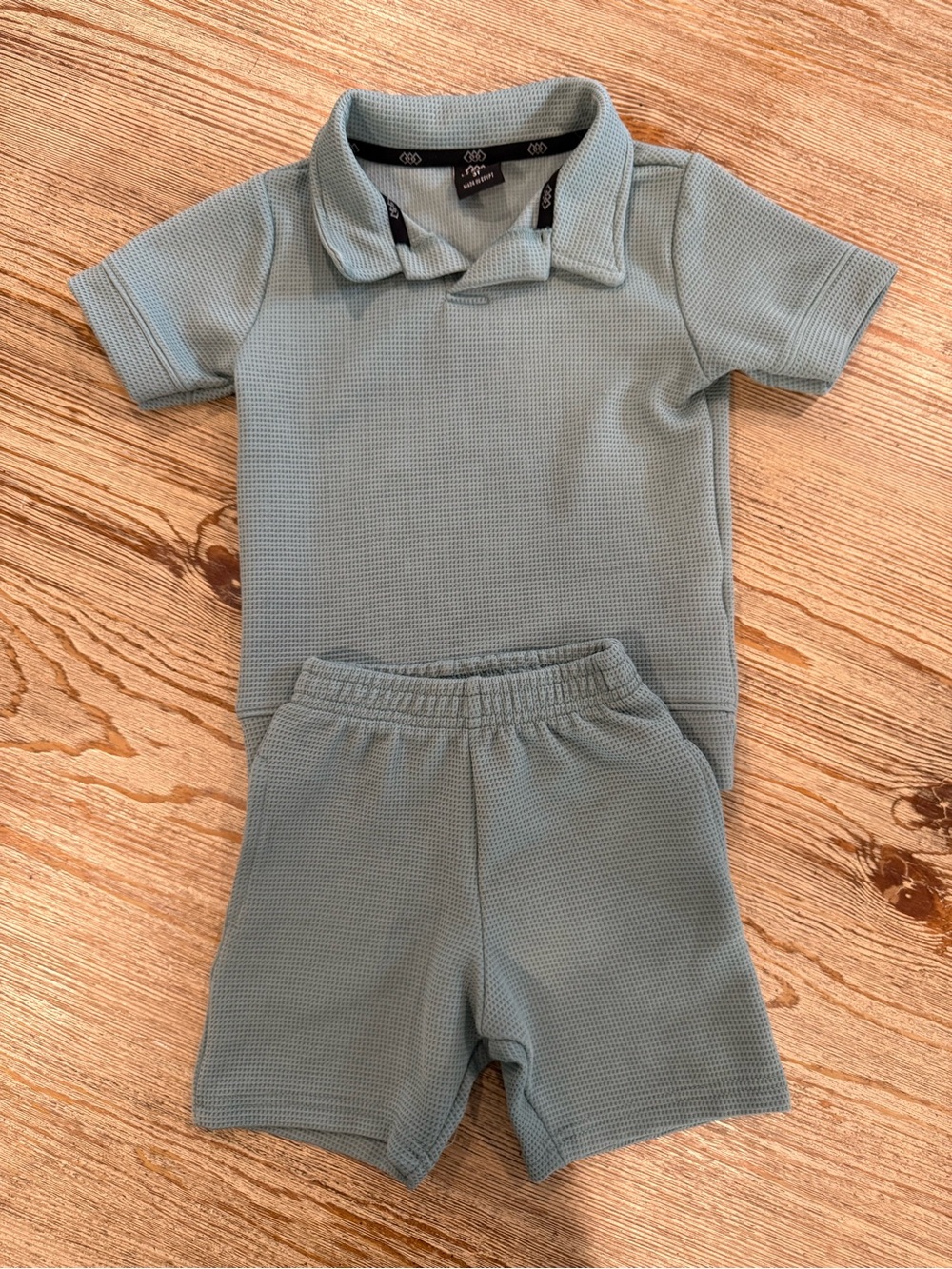 Unbranded Kids Waffle Knit Matching Set in Light Sage